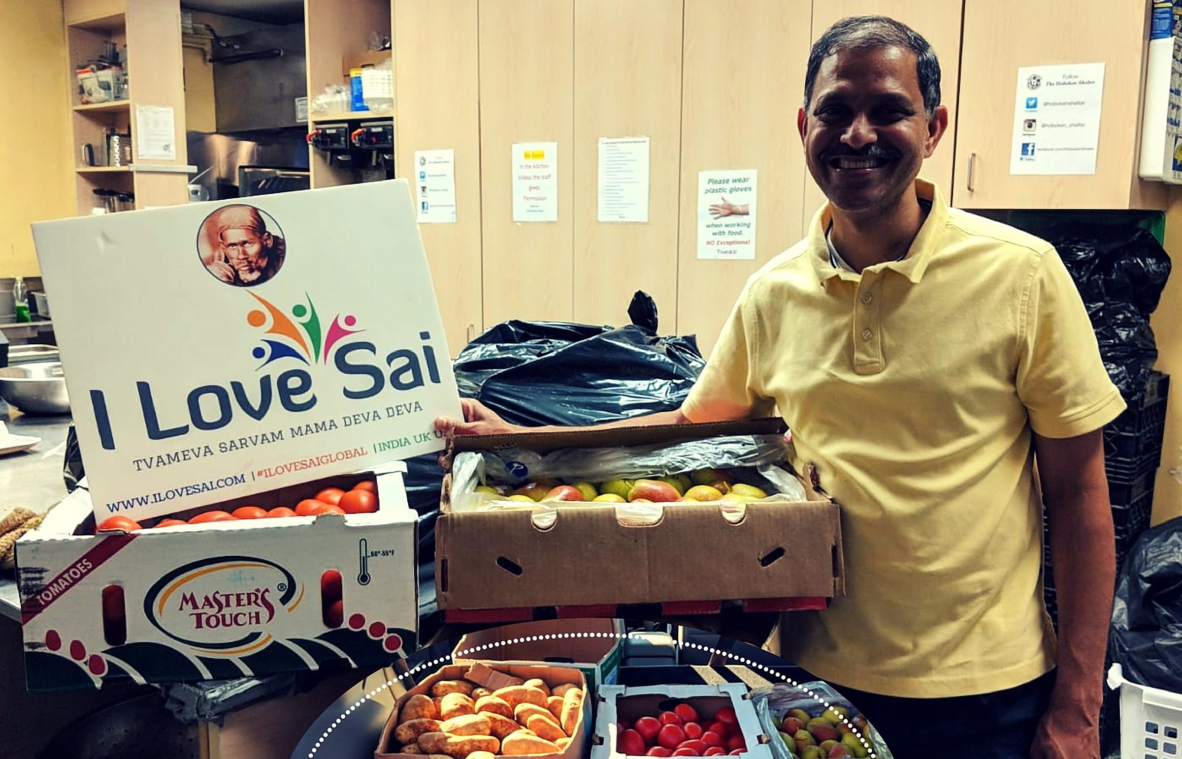 I Love Sai volunteer with donated produce in The Hoboken Shelter kitchen
