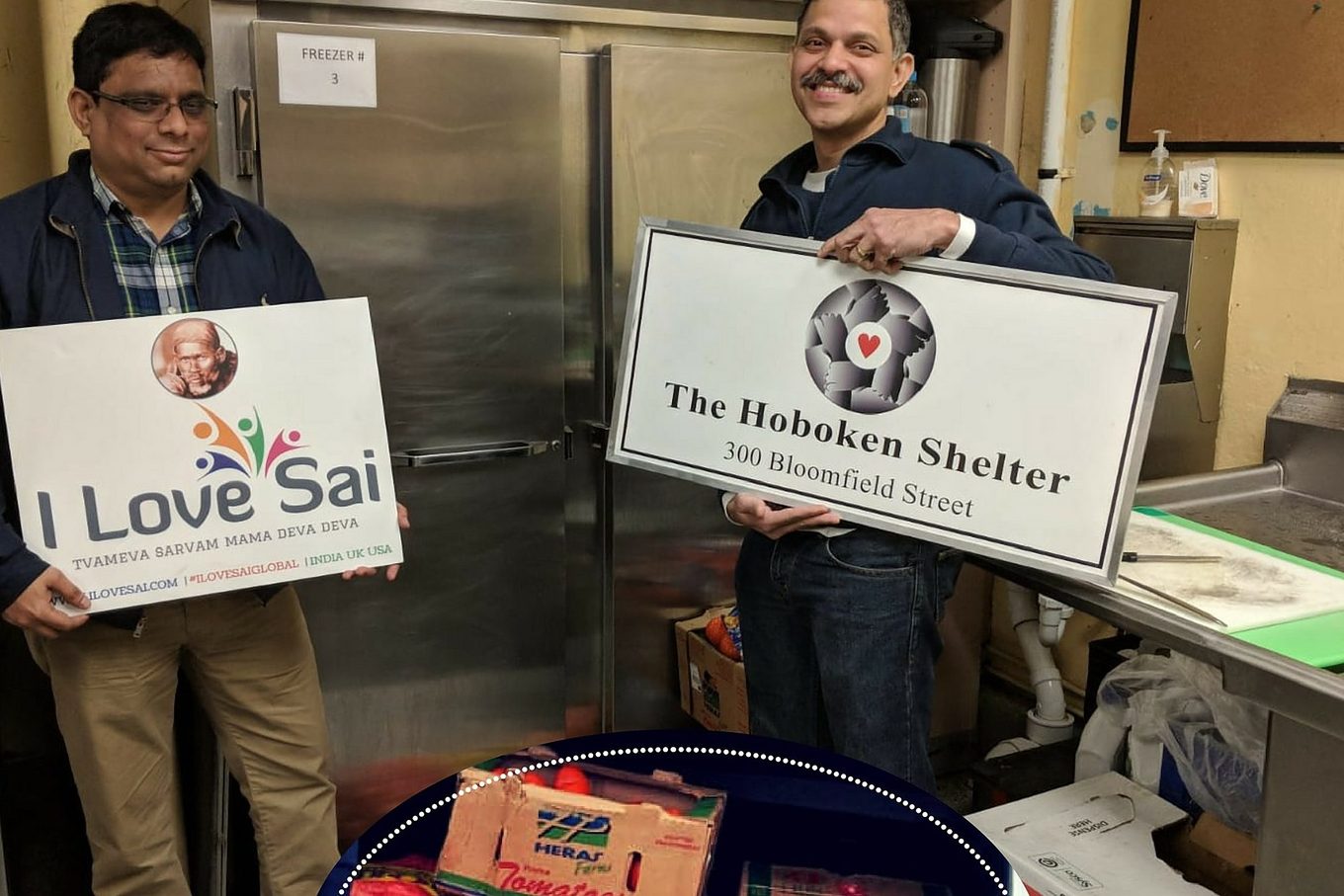 Volunteers with staff in The Hoboken Shelter kitchen